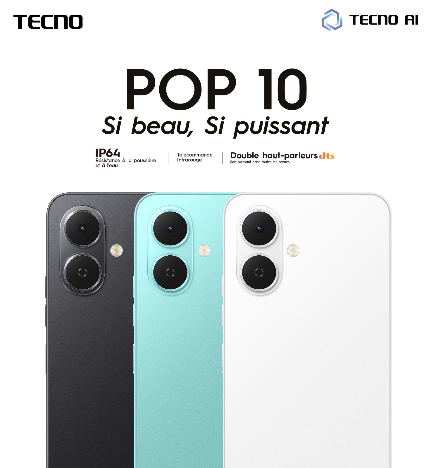 Téléphone Tecno Pop 10 64Go Ram 3